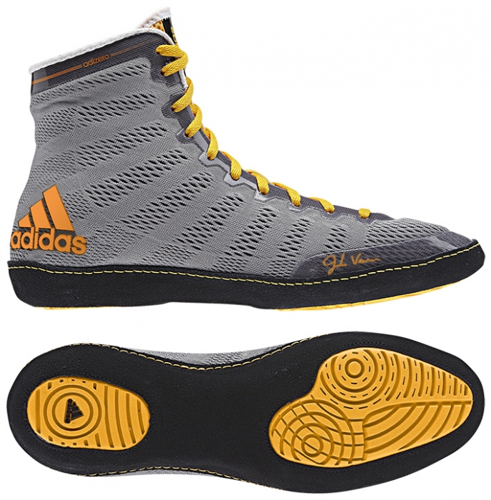 blue and orange wrestling shoes