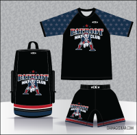 PMC Sublimated Shirt Delux Pac. Sublimated Wrestling Shirt, Fight Shorts, and Custom BackPack