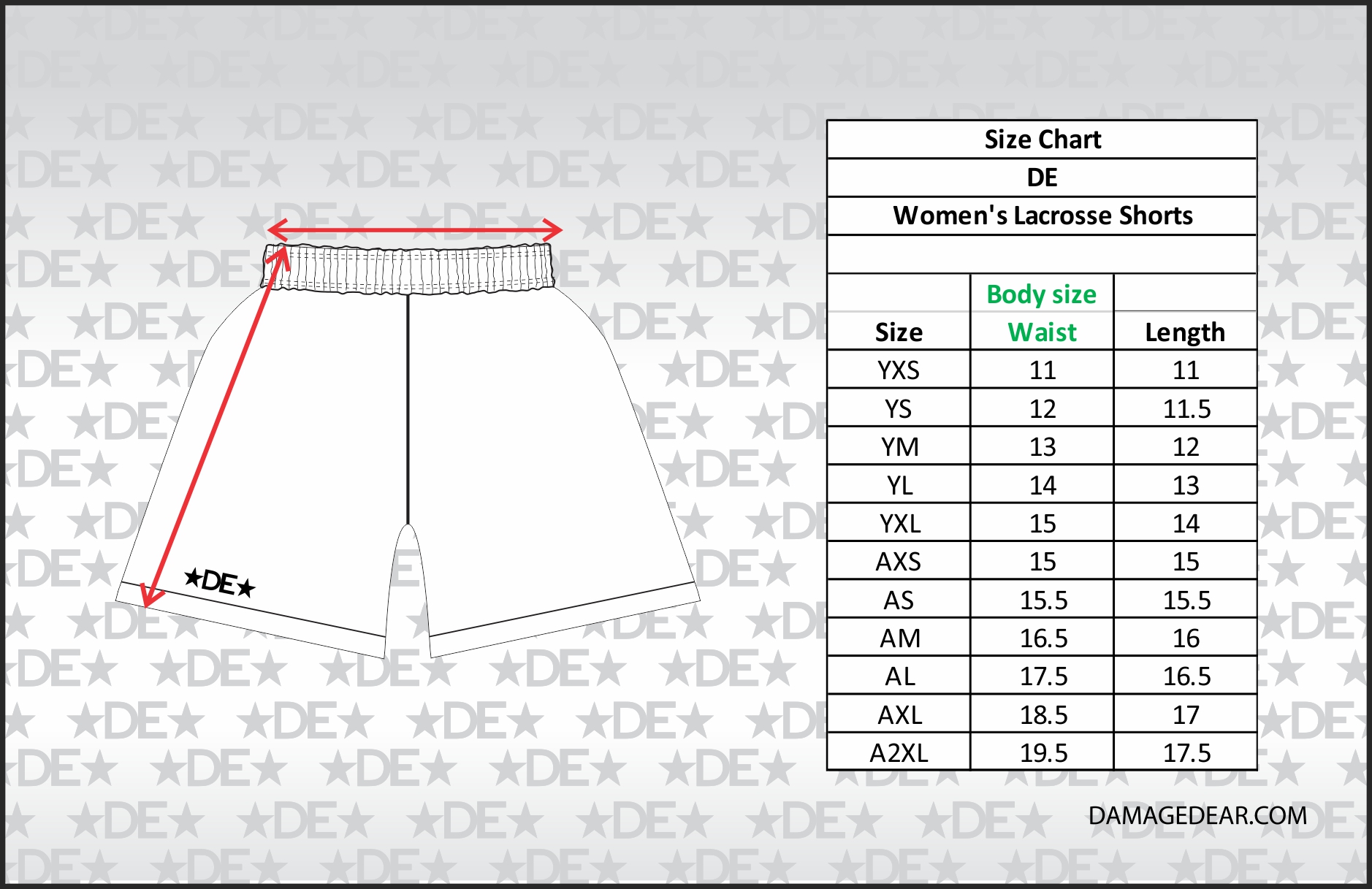 Women's Lacrosse Shorts Size Chart